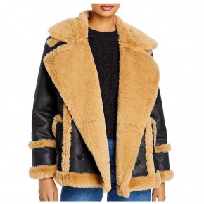 Double Breasted Katherine Black Shearling Leather Jacket